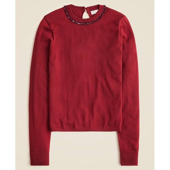 J. CREW Carolyn embellished fitted crewneck sweater in merino wool CE699